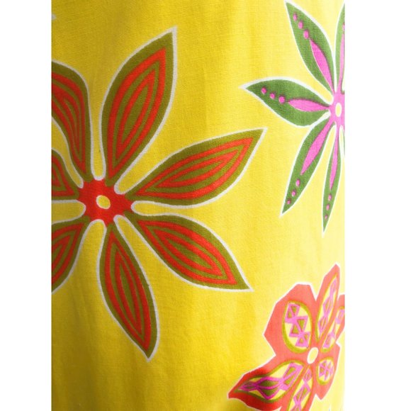 Vintage 50s/60s Hoaloha Hawaiian Barkcloth Yellow Floral Maxi Tiki Dress XS/S - Picture 12 of 14